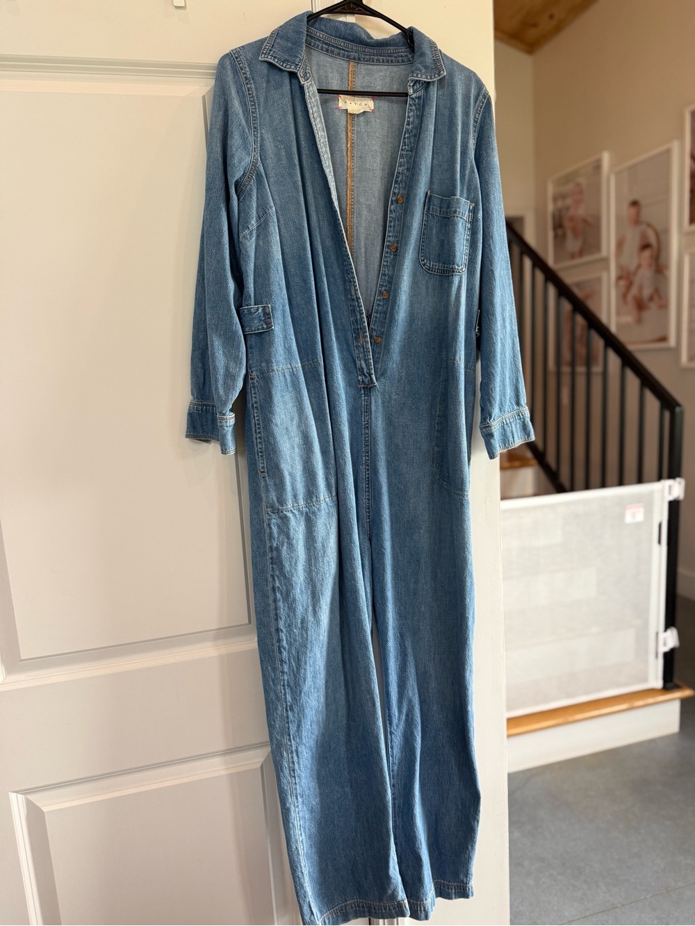 Hatch Maternity Light Blue Denim Long Jumpsuit